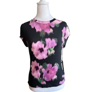 Nicole Miller Floral Black and Purple Women's Top Size S